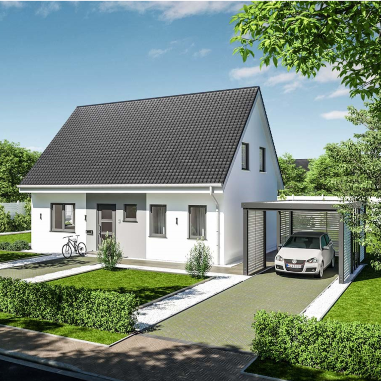 Einfamilienhaus von vorne mit Carport*